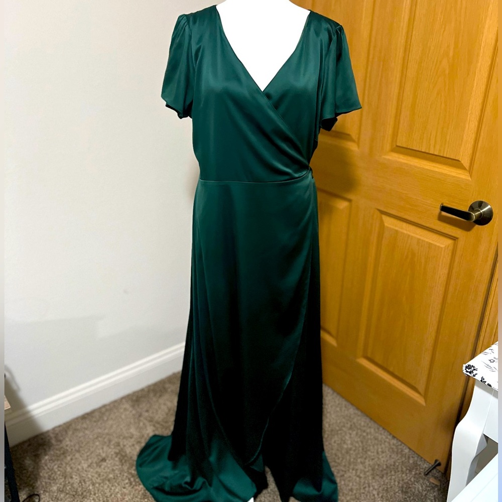 Stunning Krystal Satin Wrap Gown in Green - XXL
